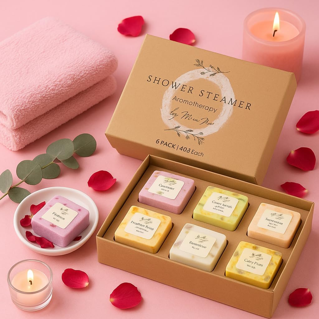 Premium Organic Shower Steamer- Shower Steamers Aromatherapy Essential Oil Infused, 6 Cubes Body Restore Shower Steamers Spa Gifts for Women, Shower Bomb