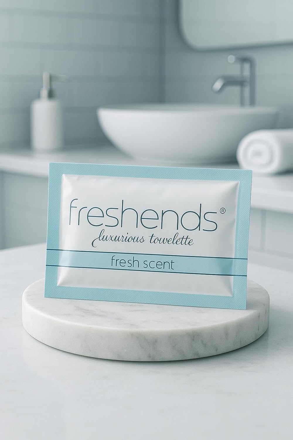 Freshends Flushable Individually Wrapped Wipes – 100 Bulk Pack Luxurious Towelettes, Guest Bathroom Essentials for Weddings, Restaurants, Bars & Clubs – Gray, Travel-Size, Disposable