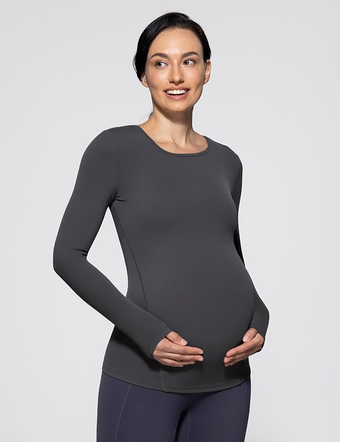 POSHDIVAH Women's Maternity Long Sleeve T Shirts Scoop Neck Pregnancy Tee Top Mama Clothes