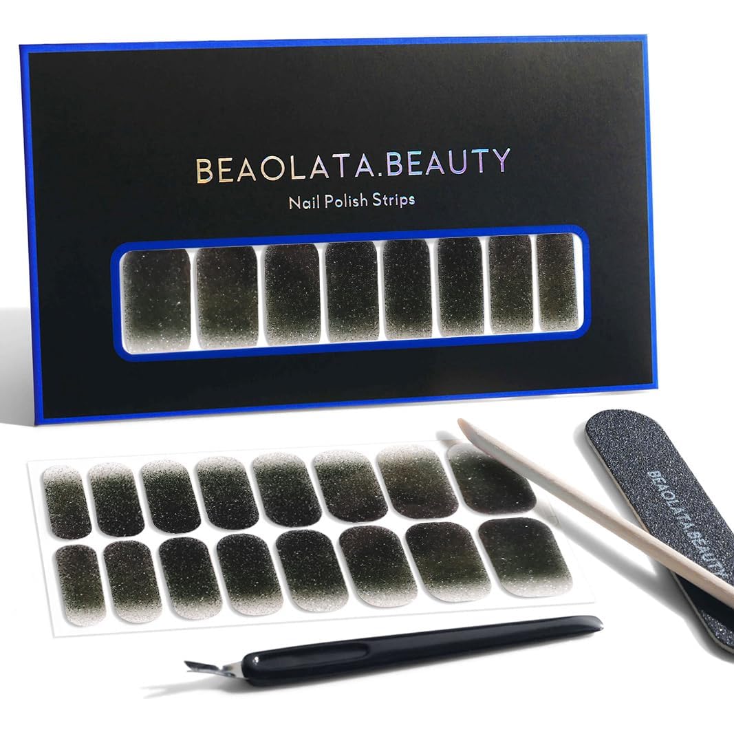 Nail Polish Strips, 32PCS Salon Quality Wraps, Long Lasting Gel Nail Stickers for Women Easy Apply& Remove (Night Glitter Black)