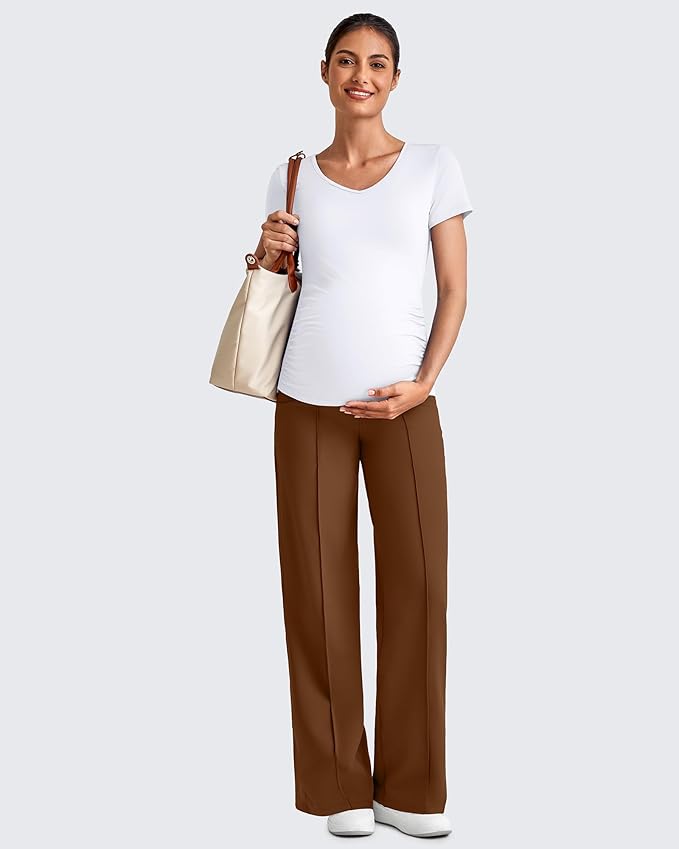 G4Free Maternity Dress Yoga Pants with Pockets Over The Belly Stretchy Work Slack Pregnancy Wide Leg Lounge Trousers