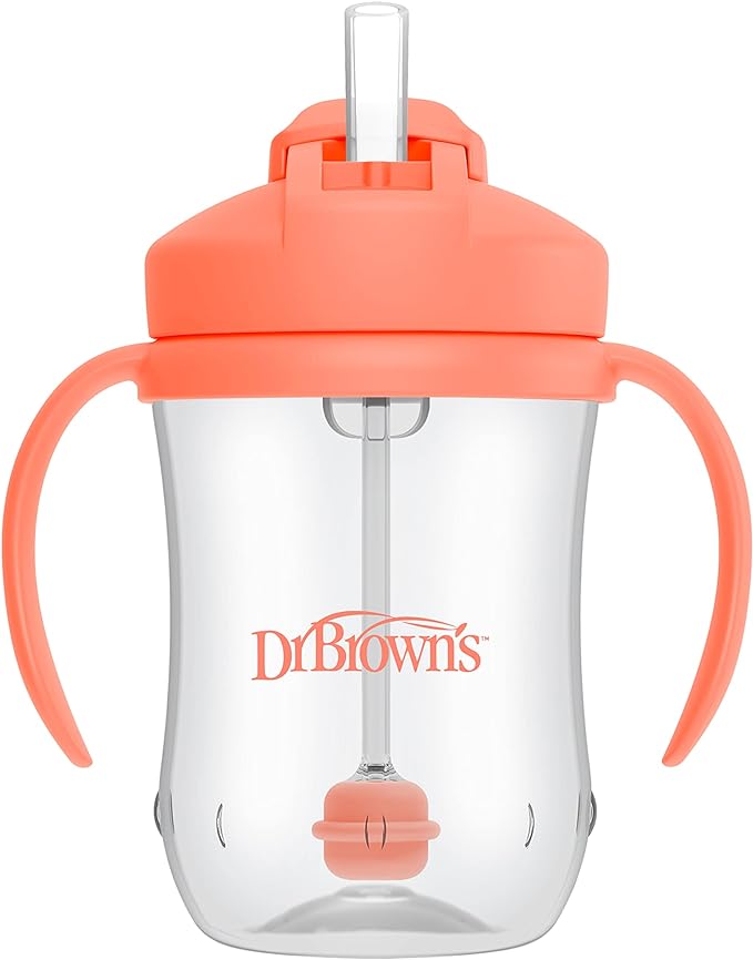 Dr. Brown's Milestones, Baby's First Straw Cup Sippy Cup with Straw, 6m+, 9oz/270ml, 2 Pack, Coral & Olive Green, BPA Free