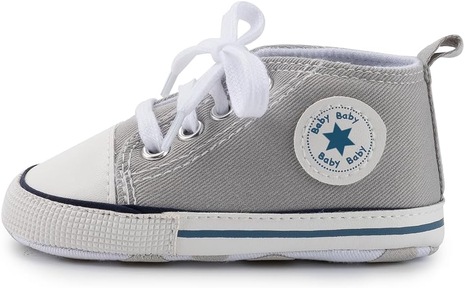 Meckior Baby Girls Boys Canvas Sneakers Soft Sole High-Top Ankle Infant First Walkers Crib Shoes