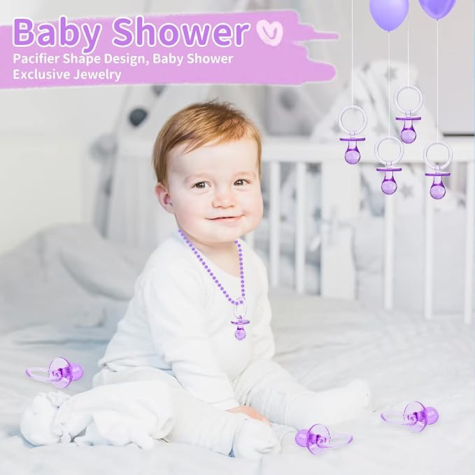 72 Pcs Baby Shower Pacifiers, 2.75’’ Plastic Pacifiers for Baby Shower Game, Baby Shower Decoration DIY, Gender Reveal Party Table Scatter/Baby Shower Party Favors, Purple