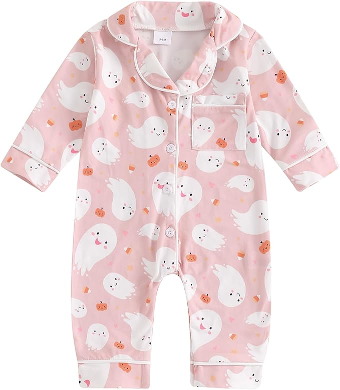 Balaflyie Baby Girl Button Down Pajamas Romper One-Piece Jumpsuit Long Sleeve Sleeper Infant Sleepwear