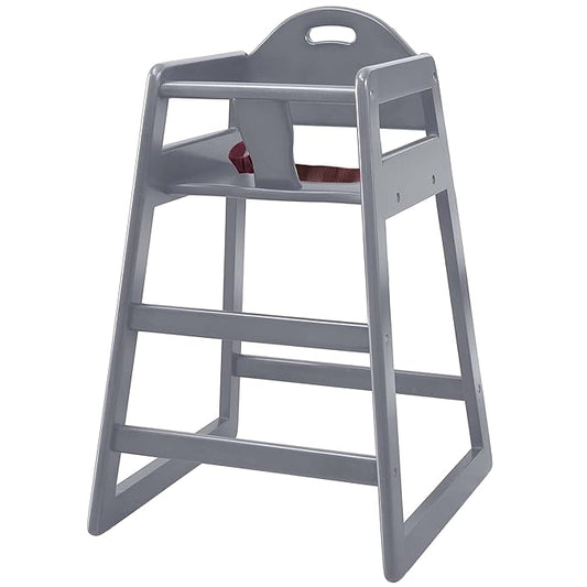 Wooden High Chair for Baby & Toddler – Restaurant-Style Stackable HighChair with Commercial Grade Solid Wood for Dining Table & Kitchen – Compact & Portable Design for Home & Restaurant Use - Gray