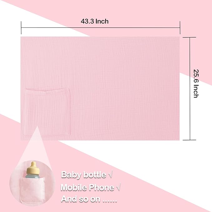 Muslin Nursing Covers for Breastfeeding, Arch Neckline Breast Feeding Covers for Women, Moms Privacy Breathable Summer Nursing Apron, 43.3" x 25.6" Soft Feeding Cover (Light Pink)