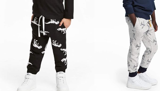HUAER& Baby Boy's Jogger Pants Dinosaur Car Animal Print Drawstring Elastic Sweatpants 2-Pack