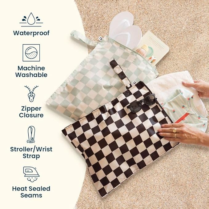 Tiny Twinkle Wet Dry Bag – 2 Pack Reusable Waterproof & Mess Proof Wet Bags for Swimsuits & Travel, Baby Towels & Beach Essentials,a Diaper Bag Must-Have(Rose, Burgundy)