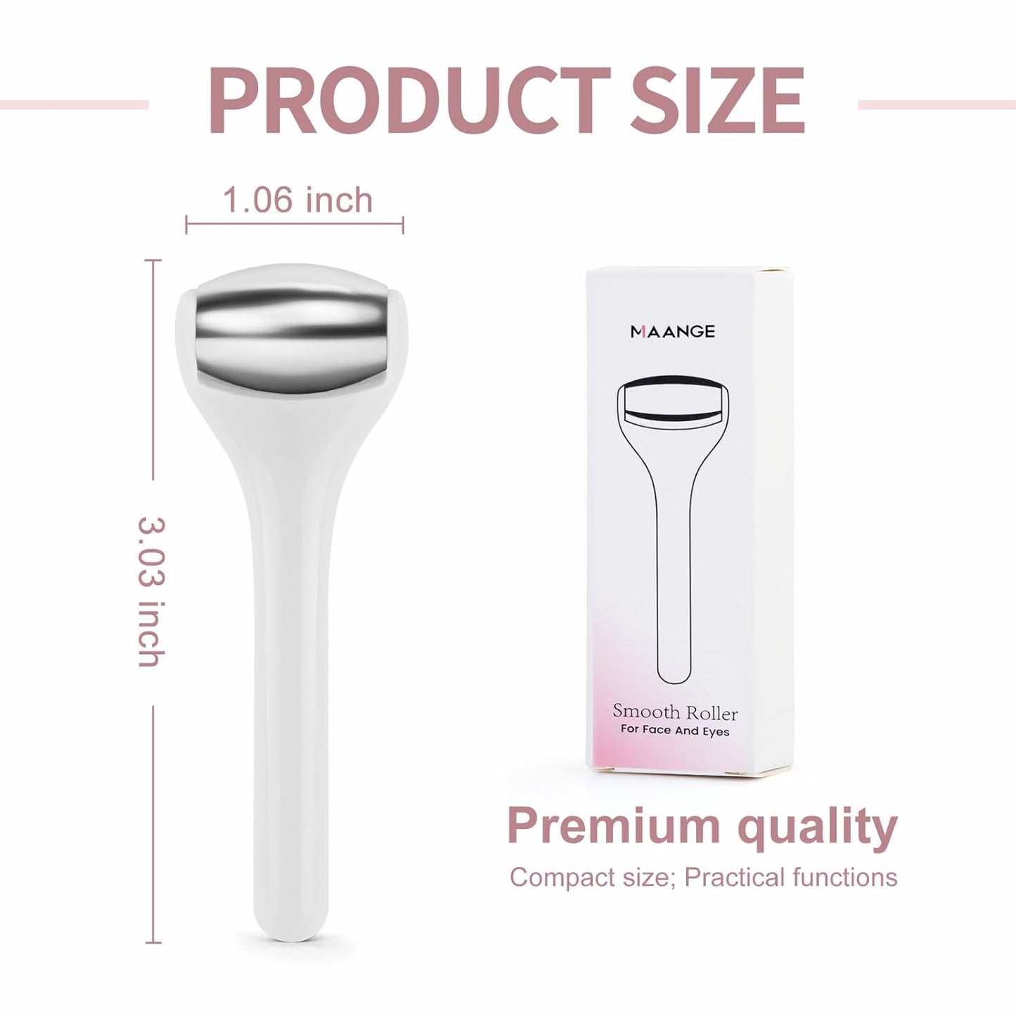 MAANGE Mini Eye & Face Rollers for Eye Massager, Stainless Steel Eye Ice Roller for Relief Puffiness Migraine Skincare Facial Roller (White)