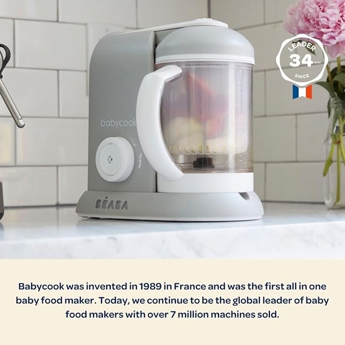 BEABA Babycook Solo 4 in 1 Baby Food Maker, Puree Steamer and Blender for Purees, Grinder with Auto Steam Cooking, Lrg Capacity 4.5 Cups 27 Servings in 20 Mins, Eucalyptus
