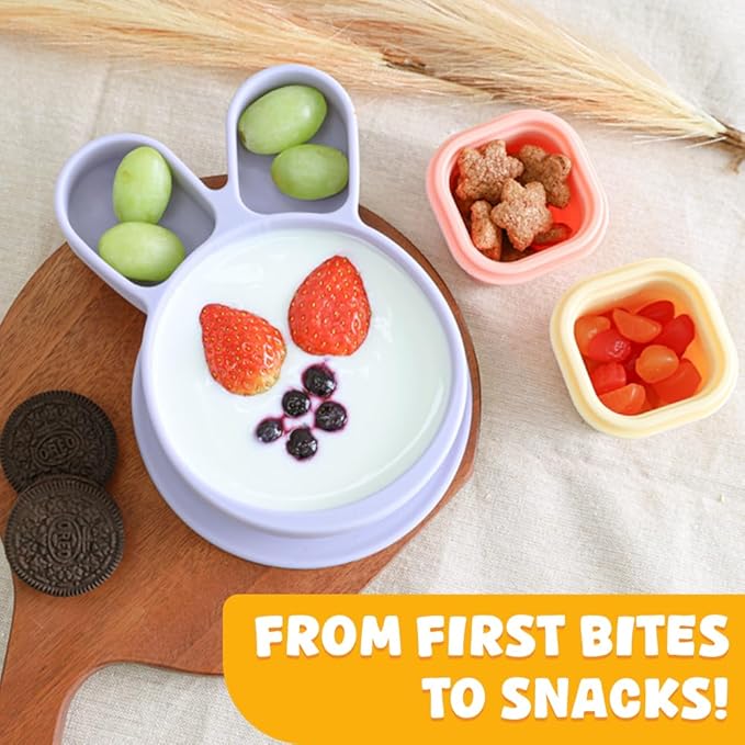 Baby Plates with Suction - Self-Feeding Tools for Baby - Made in Korea - Suction Plates Feeding Essentials - Ideal Baby Food Plates - Perfect Design for Toddlers (Gray, Bear Claw)