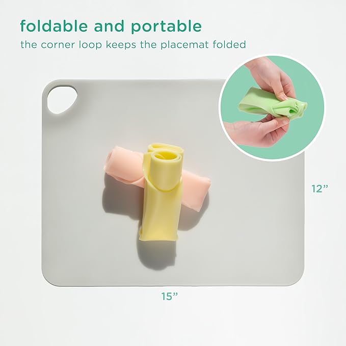 Olababy Fold N Go Silicone Placemat w Travel Case | Dishwasher Safe, BPA Free, Non-Slip, Waterproof | Mini Dining Mat for Infants, Babies, Toddlers and Kids (1, Blueberry)