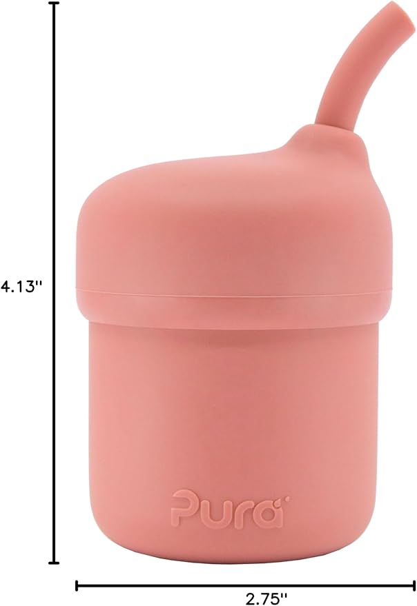 Pura my-my Silicone Straw Cup| Spill Proof, Reusable, Food Grade Silicone, Plastic-Free | For Kids, Toddlers, Babies & Infants (Rose)