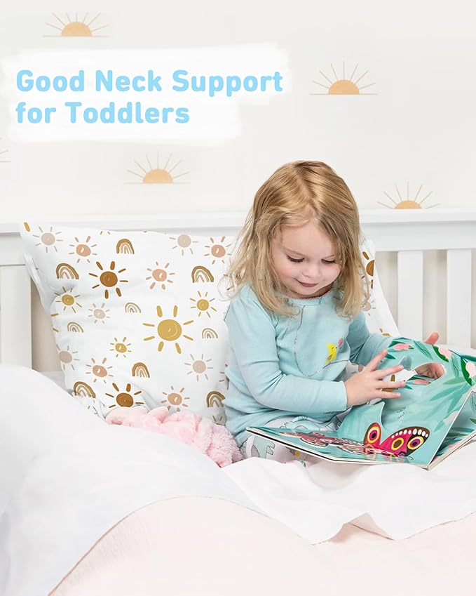 Toddler Pillow,13X18 Toddler Pillows for Sleeping, Machine Washable Kids Pillow with Pillowcase, Perfect for Travel, Toddlers Cot (Sunshine Rainbow)