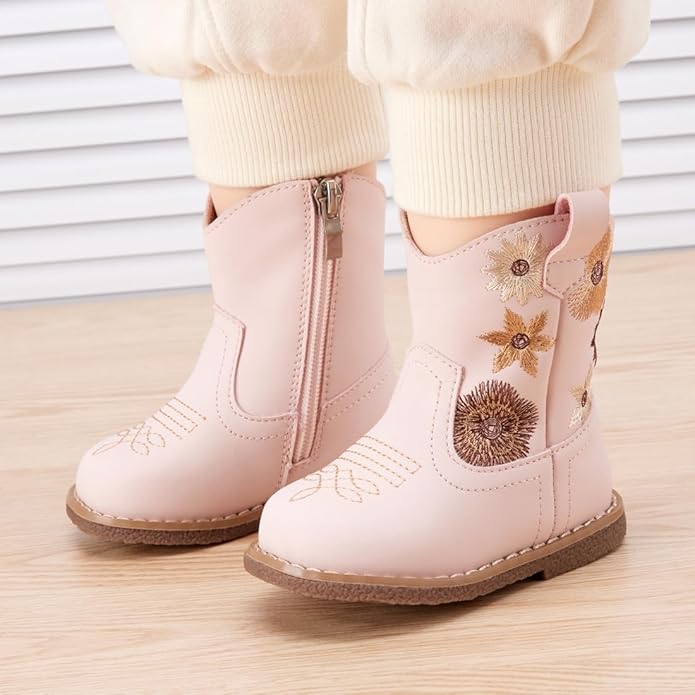 BMCiTYBM Baby Cowboy Cowgirl Boots Infant Western Shoes Boys Girls Round Toe Boots All Seasons 6-24 Months