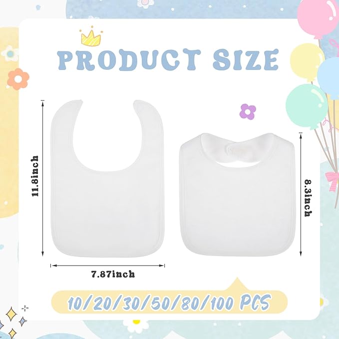 Toulite 20 Pcs White Bibs for Baby Washable Reusable Waterproof Cotton Feeder Bibs with Double Sided Design for Baby Shower Activity and Gifts