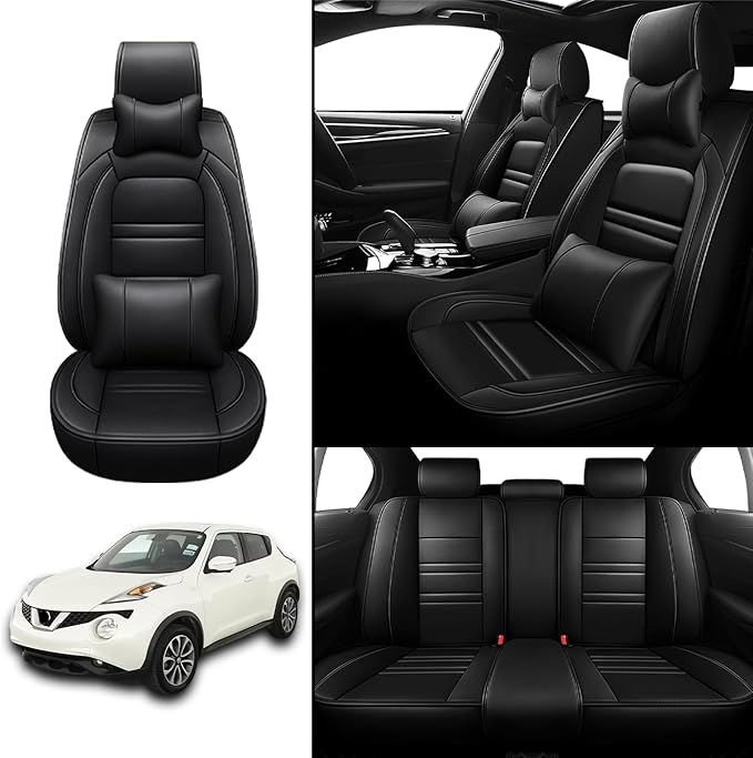 Car Seat Covers for Nissan Car Juke 2011-2017 | 5-Seats Seat Covers, Waterproof Seat Protectors, Automotive Seat Covers (Full Set with Pillow,Black)
