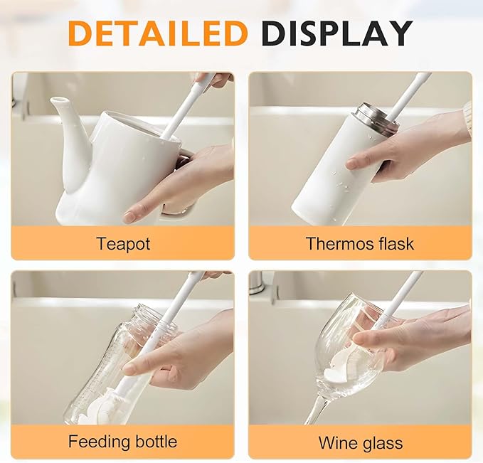 360° Flexible Silicone Bottle Brush with Long Handle,2025 New Multifunction Cleaning Foldable Cleaning Tool,Soft Bristle Silicone Cup Brush for Narrow Neck Bottles,Water Bottles (Pink B/1pcs)