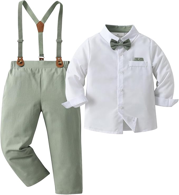Boarnseorl Baby Boys Pants Sets,Toddler Gentleman Outfits, Infant Long Sleeve Shirt + Pants + Bow Tie + Suspenders