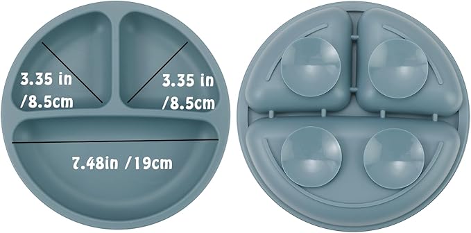 PandaEar Baby Feeding Set, 3 Pack Toddler Plates with 3 Spoons, 100% Silicone Divided Suction Plate for Babies, BPA-Free, Dishwasher and Microwave Safe -Blue/Red/Brown
