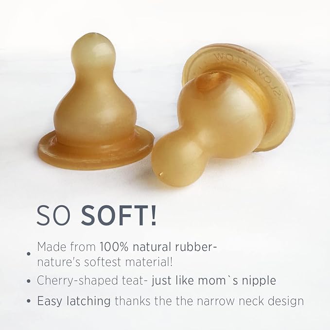 HEVEA Standard Neck Glass Baby Bottles - Natural Rubber Medium Flow Nipples - Anti Colic Baby Bottles for Breastfeeding Babies - 3+ Months - BPA-Free, Two-Pack (8 Oz)