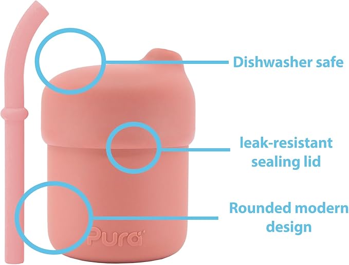 Pura my-my Silicone Straw Cup| Spill Proof, Reusable, Food Grade Silicone, Plastic-Free | For Kids, Toddlers, Babies & Infants (Rose)