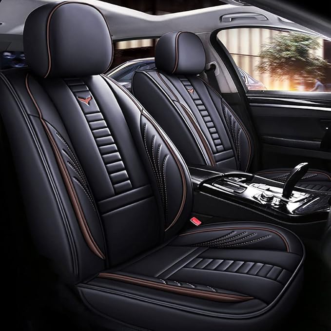 Waterproof 5 Car Seat Covers for Suzuki 1999-2025 95% Models, Premium Faux Leather Automotive Front and Back Seat Protectors Compatible with Airbag Black & Coffee Line