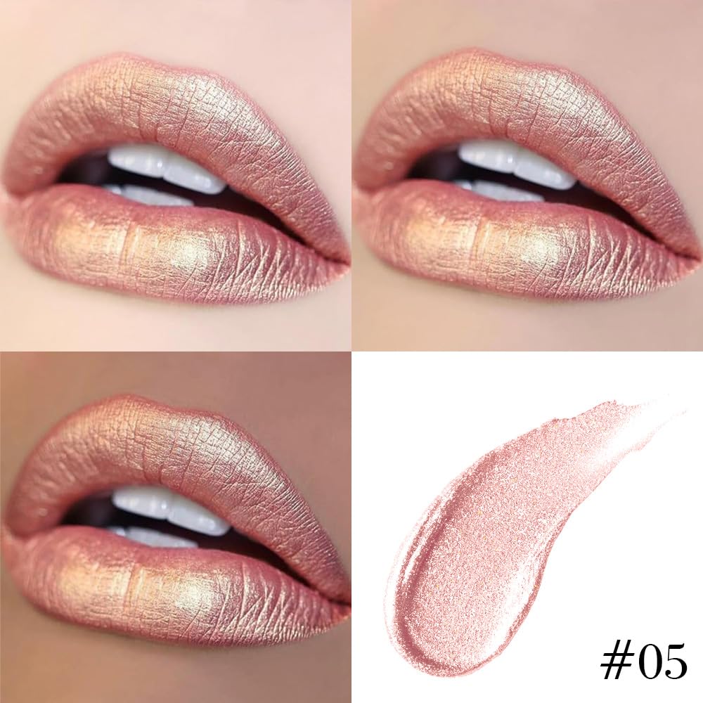 Kaely 2-in-1 Champagne Gold Metallic Lipstick and Lip Liner, Shimmer Liquid Metallic Lipsticks for Women, Glitter Lip Gloss Stain Long Lasting Waterproof Smudge Proof 24 Hour, Vegan Makeup, 05