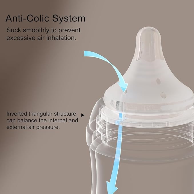Natural Glass Baby Bottles Gentle & Extra Slow Flow, Newborn Breastfeeding Bottle with Anti Colic Nipple for 0 Months Babies, 3 Packs (Brown (5 Ounce), 1 Count (Pack of 3))