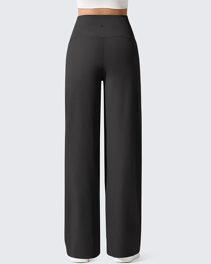 G4Free Ribbed Maternity Yoga Pants with Pockets Over The Belly Wide Leg Casual Pregnancy Lounge Trousers