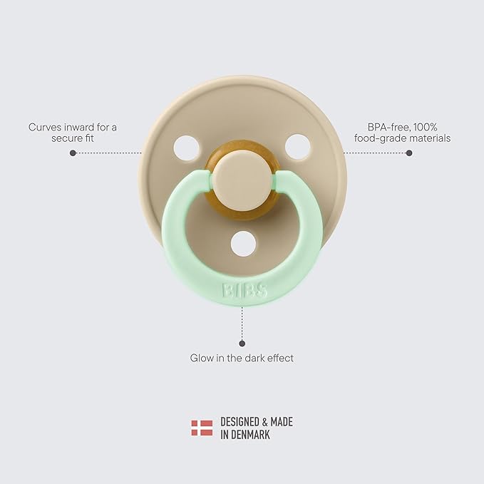 BIBS Pacifiers Colour Collection | Natural Rubber Baby Pacifier | Set of 2 BPA-Free Soothers | Made in Denmark | 6+ Months (Pack of 2) | Blush Night