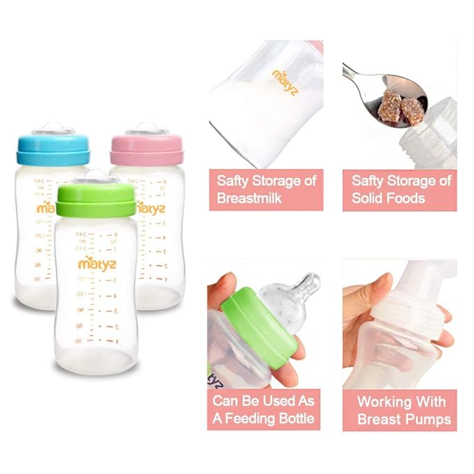 Matyz 4-PACK Wide Mouth Breast Milk Storage Containers With Lids (Blue, 8oz Each) - Freezer Safe Breastmilk Storage Bottles - Breast Pump Accessories For Medela Spectra Avent Breast Pumps
