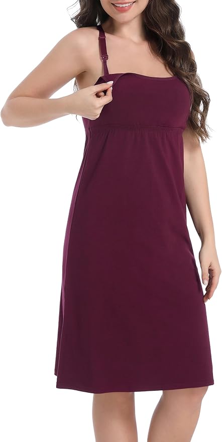 SUIEK 3-Pack Maternity Nursing Nightgown Cotton Breastfeeding Dress Pregnancy Tank Tops Sleepwear