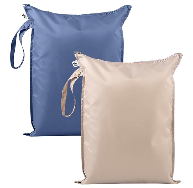 Tiny Twinkle Wet Dry Bag – 2 Pack Reusable Waterproof & Mess Proof Wet Bags for Swimsuits & Travel, Baby Towels & Beach Essentials,a Diaper Bag Must-Have(Periwinkle,Pebble)