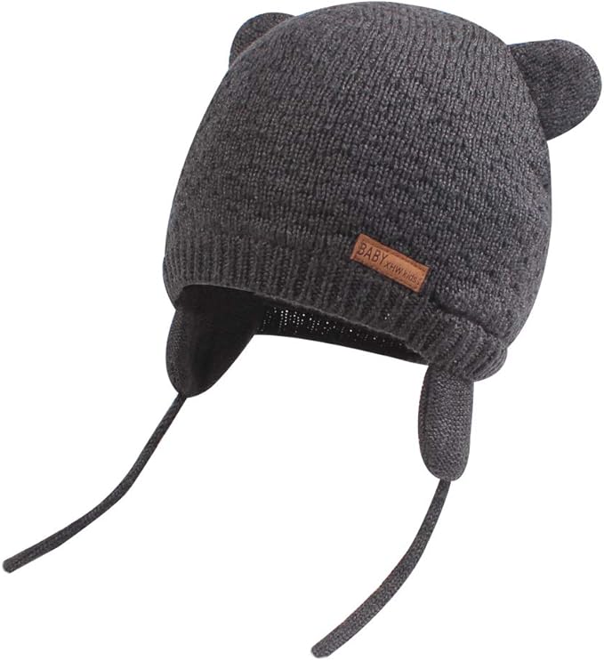 BAVST Baby Beanie Hat for Winter with Earfalp Cute Bear Kids Toddler Girls Boys Warm Knit Cap 0-2Years