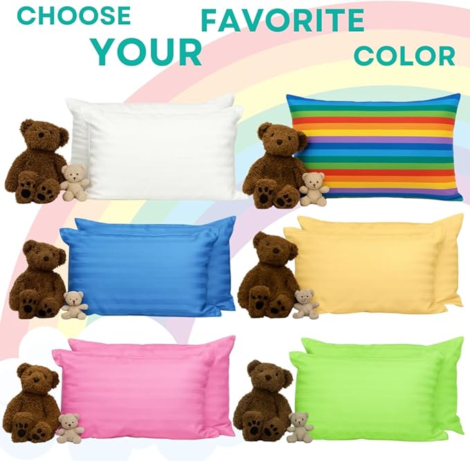 kinder Fluff Children Pillows (2X) - The Only Twin Pillows for Kids 300T Cotton Shell & Down Alternative Fill - Ideal for Travel, Bedding Set & Floor Cushions (16x24in - White)