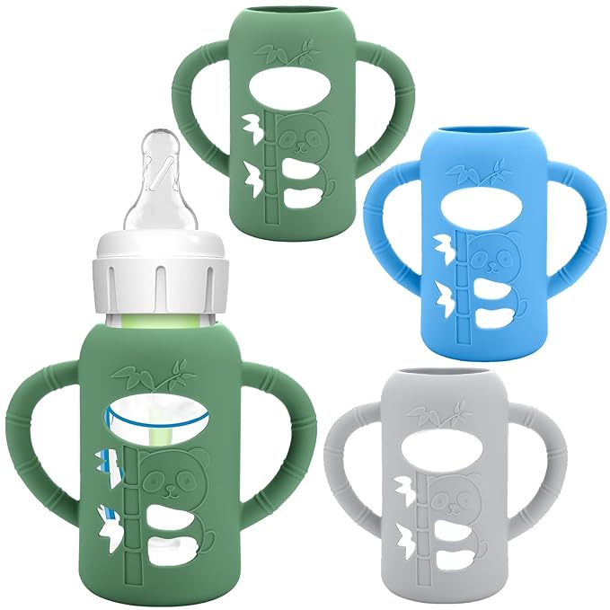 BUSOHA 3 Pack Silicone Sleeves for Dr. Brown's Glass Baby Bottles - Drop Protection Baby Bottle Sleeves Compatible with Dr. Brown's Newborn Glass Bottles with Silicone Handles,4 oz
