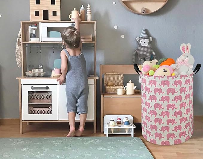 Round Laundry Hamper Storage Basket Laundry Organizer Hamper Storage Bins Clothes and Toys Box Nursery Hamper Gift Basket For Kids with Handles