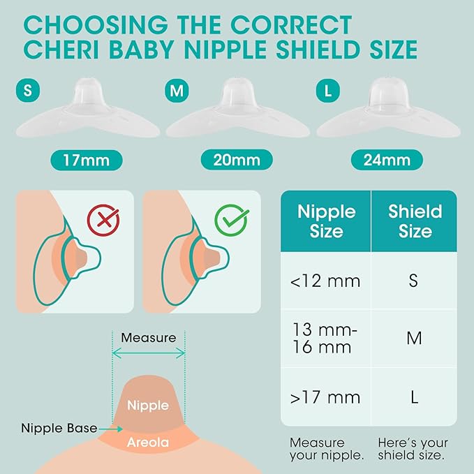 CheriBaby Nipple Shield, Contact Nipple Shield for Breastfeeding with Difficulty Sucking or Flat or Inverted Nipples, 1 Pair with Carrying Case, 100% Food Grade Silicone, BPA/BPS Free, 20mm