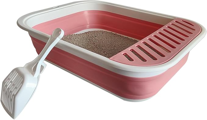 Senior Cat Litter Boxes, Collapsible Open Low Entry Cat Litter Pan by chuyouan