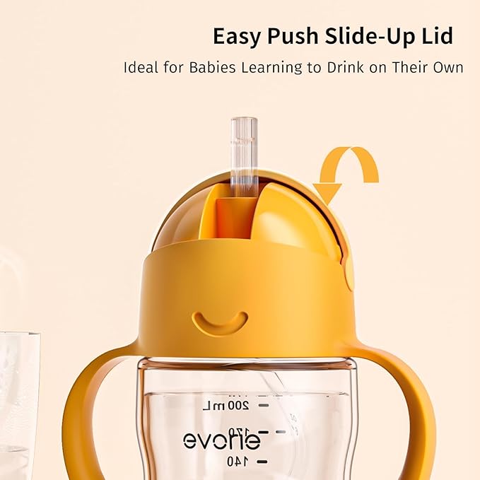 Evorie Tritan Weighted Straw Sippy Cup with Handles for Baby and Toddlers, Spill Proof Baby Water Bottle with Straw for 6 months and up, 7 Oz, Infant Training Water Bottle (Woodland)