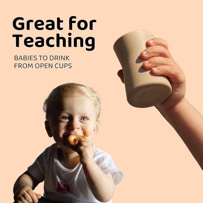 APLAINR Grip Cup, Silicone Open Training Cup for Baby and Toddler, 3 fl oz, Easy Grip, Non-Slip, Heavy Base, Microwave & Dishwasher Safe, No BPA, Pack of 2, Pink Sand