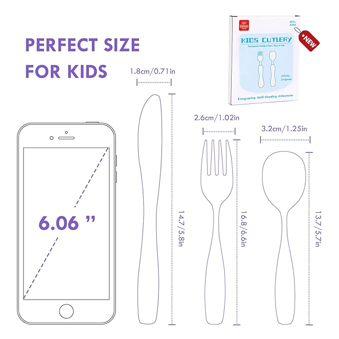 Lehoo Castle 6 Pieces Toddler Utensils, Kids Silverware for 2 3 4 Years Old, Stainless Steel Knife Fork and Spoon Set with Plastic Handle, Safe Toddler Cutlery (Light Pink)