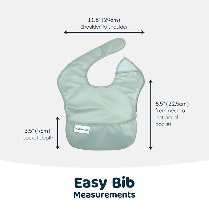 Tiny Twinkle Mess Proof Baby Bibs for Eating – Waterproof, Wipeable Toddler Bibs with Pocket – Baby Food Bibs for Girls & Boys(3 Pack,Sage, Charcoal)