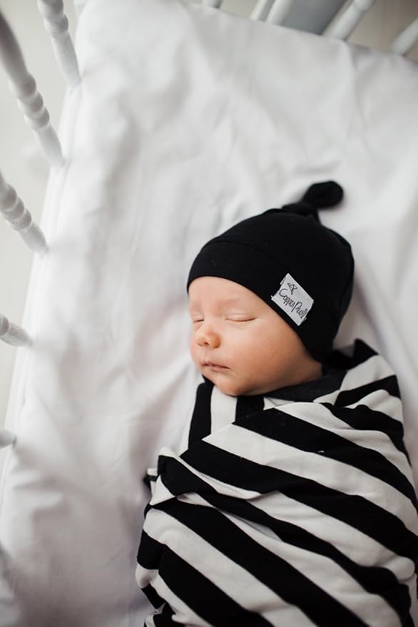 Copper Pearl Baby Beanie Hat Top Knot Stretchy Soft Midnight