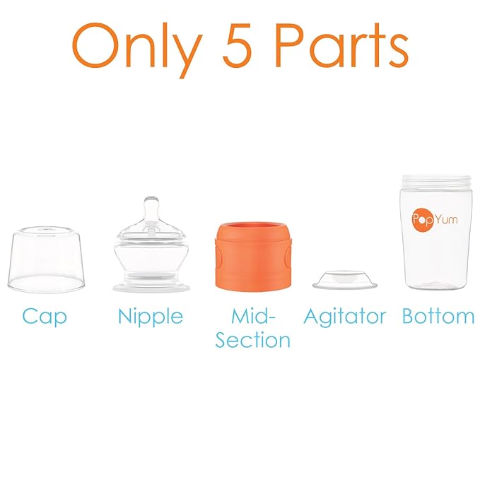 PopYum 9 oz Orange Anti-Colic Formula Making/Mixing/Dispenser Baby Bottles, 3-Pack with #2 Medium Flow Nipples, 260 ml, BPA-Free, Natural Latch