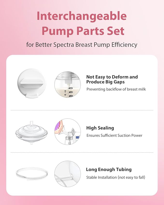 Breast Pump Parts Compatible with Spectra S1/S2/9 Plus, Not Original Accessories, Full Set Replacements Include 30mm Flanges, Valves, Backflow Protectors (Duckbills Included), Tubings and Bottles