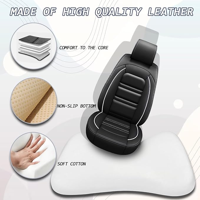 Seat Covers for Lincoln Navigator 1998-2025 | 5-Seats Leather Seat Covers, Easy to Install Automotive Seat Covers Full Set (Full Set, Black&White Line)