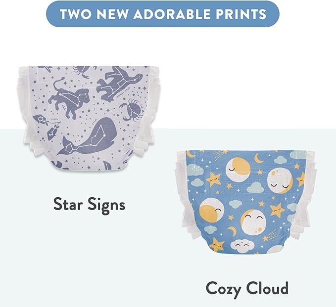 The Honest Company Clean Conscious Overnight Diapers for Sensitive Skin, Hypoallergenic Fragrance-Free Baby Diapers, Cozy Cloud and Star Signs Design, Club Box, Size 4 (22–37 lbs), 48 Count